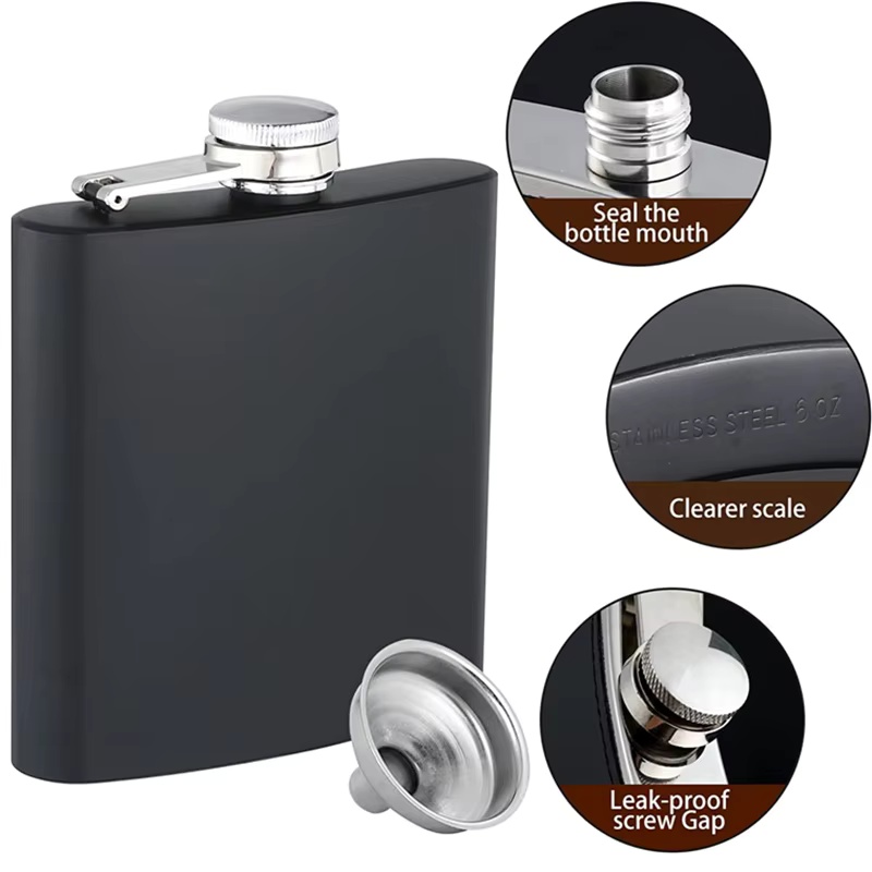 8 OZ Hip Flasks for Liquor, Stainless Steel Flask with Funnel, Hip Flask Set for Liquor, Leak Proof Flask, Never-Lose Cap Camping Pocket, Ideal for Gift