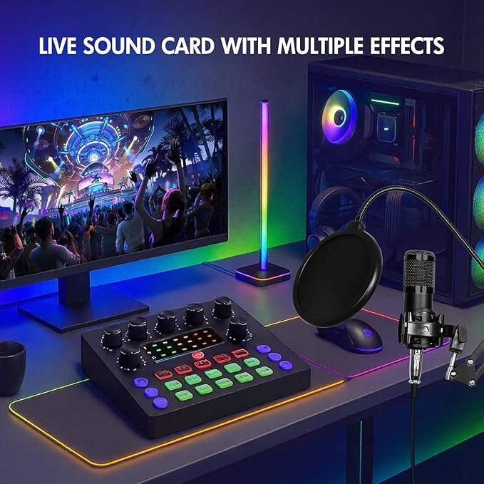 Podcast Equipment Bundle, Podcast Microphone Bundle with BM-800 Microphone & V8s Sound Card, Recording Studio Equipment for Singing, Gaming, Live Streaming and YouTube Tiktok
