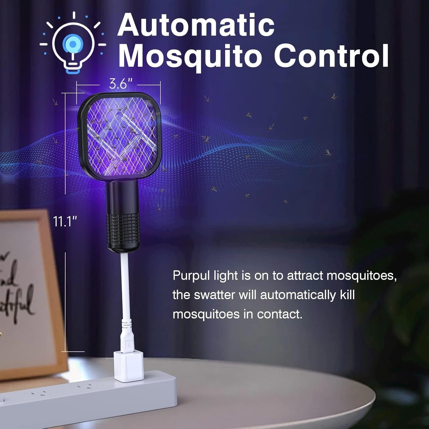 2 in 1 Mini Mosquito Racket Kill Bat USB Rechargeable Portable Bug Zapper Electric Fly Swatter Safe for Indoor Outdoor Use Multifunctional Lamp