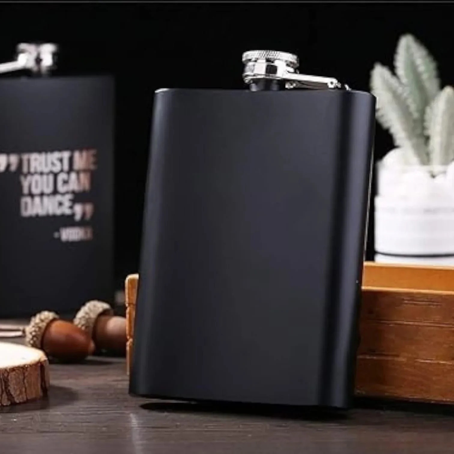 8 OZ Hip Flasks for Liquor, Stainless Steel Flask with Funnel, Hip Flask Set for Liquor, Leak Proof Flask, Never-Lose Cap Camping Pocket, Ideal for Gift
