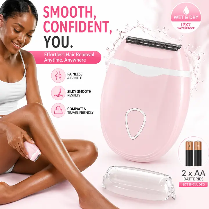 Electric Shaver for Women, Electric Razor for Women, Bikini Legs Underarm Public Hairs Portable Trimmer with Detachable Head, Cordless Wet Dry Use (No Batteries)