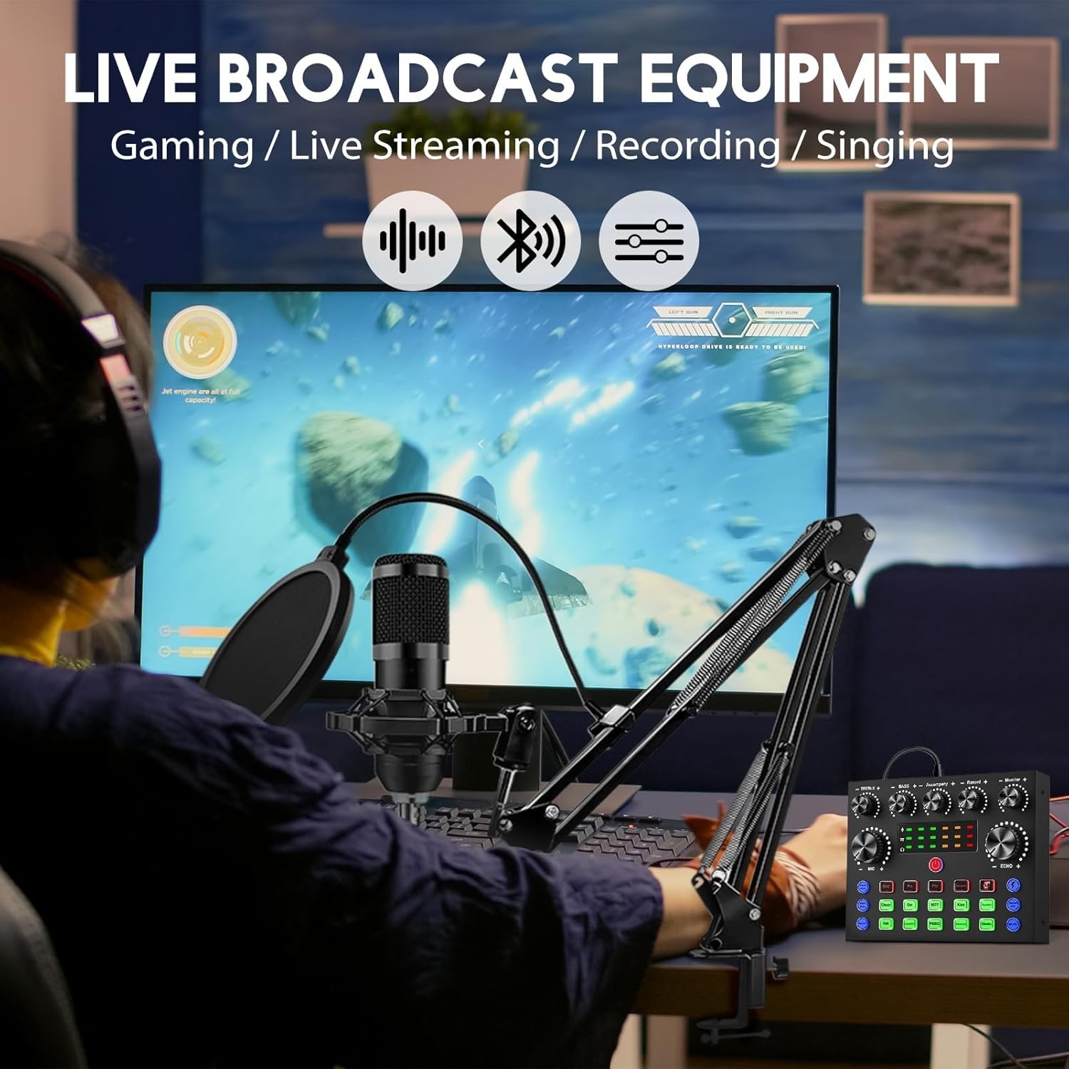 Podcast Equipment Bundle, Podcast Microphone Bundle with BM-800 Microphone & V8s Sound Card, Recording Studio Equipment for Singing, Gaming, Live Streaming and YouTube Tiktok