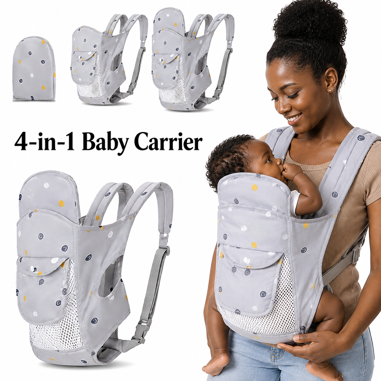 Baby Carrier Front & Back Carrier - Hands-Free with Buckles, Soft Comfortable Carrier Suitable for to, Travel-Friendly for, Shopping, Outings