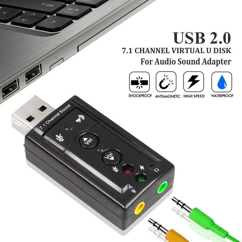 Portable USB Virtual 7.1 Channel Sound Card  USB 2.0 External Sound Card for Desktop Computers And Laptops, Suitable for Speakers, Headphones, And Microphones, No Driver Needed