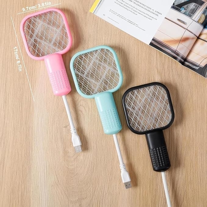 2 in 1 Mini Mosquito Racket Kill Bat USB Rechargeable Portable Bug Zapper Electric Fly Swatter Safe for Indoor Outdoor Use Multifunctional Lamp