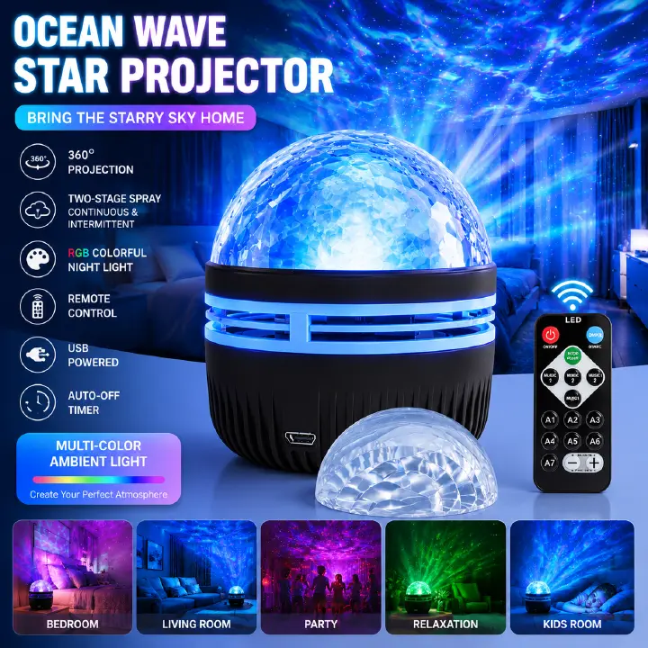 【Promotion】2 in 1 Northern Galaxy Light, Northern Lights and Ocean Wave Projector with Remote CoLntrol, RGB Colorful Night Light for Bedroom Home Decor Gifts (Aurora & Wave)