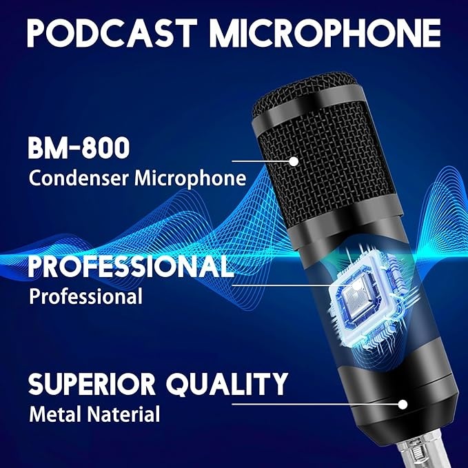 Podcast Equipment Bundle, Podcast Microphone Bundle with BM-800 Microphone & V8s Sound Card, Recording Studio Equipment for Singing, Gaming, Live Streaming and YouTube Tiktok