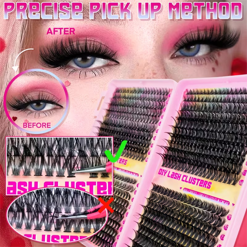800 Pcs 30D 40D 50D 60D Natural Lash Clusters Kit with Lash Glue and Tweezer, Fairy Wispy Manga Eyelash Clusters, Airy Cute Style, 9–16mm Individual Lashes Book Set Cluster Eyelash Extensions Kit
