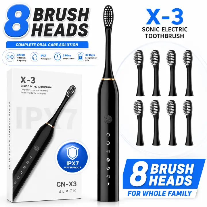 Electric Toothbrush for Adults and Kids, Sonic Powerd Whitening Toothbrush with 8 Brush Heads, 6 Cleaning Modes, 2 Mins Smart Timer, 42000 VPM, USB Rechargeable, One Charge for 60 Days
