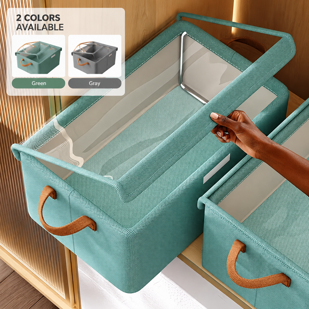 Large Storage Boxes, Foldable and Flat for Space Saving, with Clear Lids and Handles, Storage Bins Suitable for Clothes, Blankets, Bed Sheets, and Toys, Bedroom Wardrobe Organizer Bins,47x28x20cm