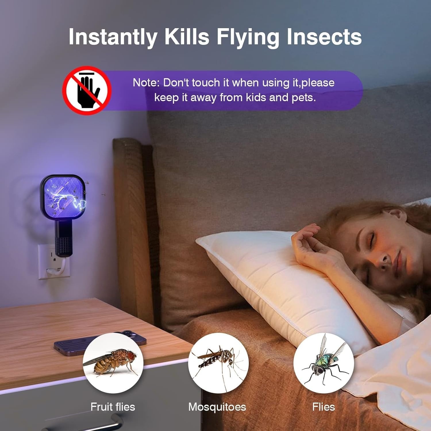 2 in 1 Mini Mosquito Racket Kill Bat USB Rechargeable Portable Bug Zapper Electric Fly Swatter Safe for Indoor Outdoor Use Multifunctional Lamp