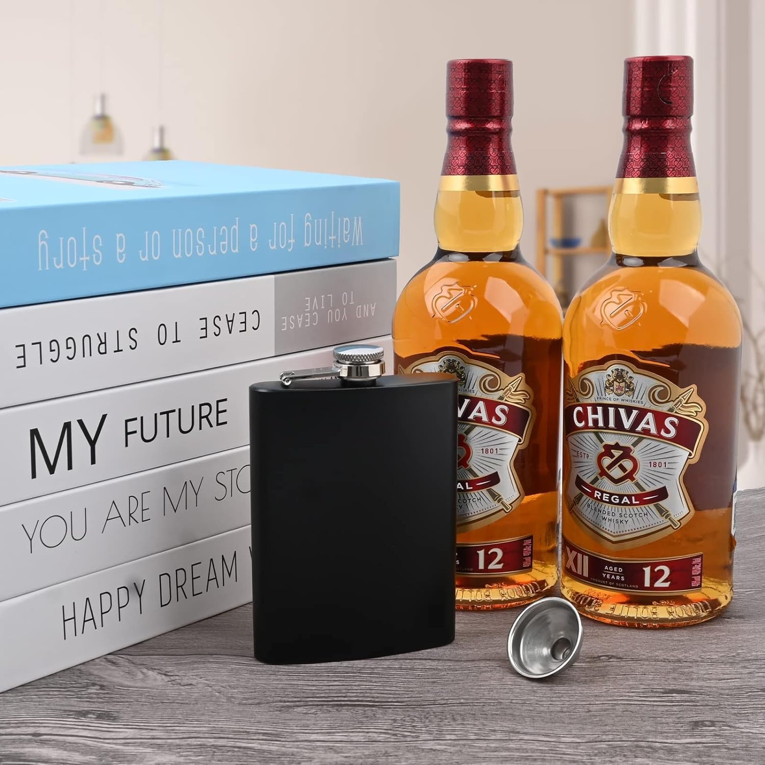 8 OZ Hip Flasks for Liquor, Stainless Steel Flask with Funnel, Hip Flask Set for Liquor, Leak Proof Flask, Never-Lose Cap Camping Pocket, Ideal for Gift