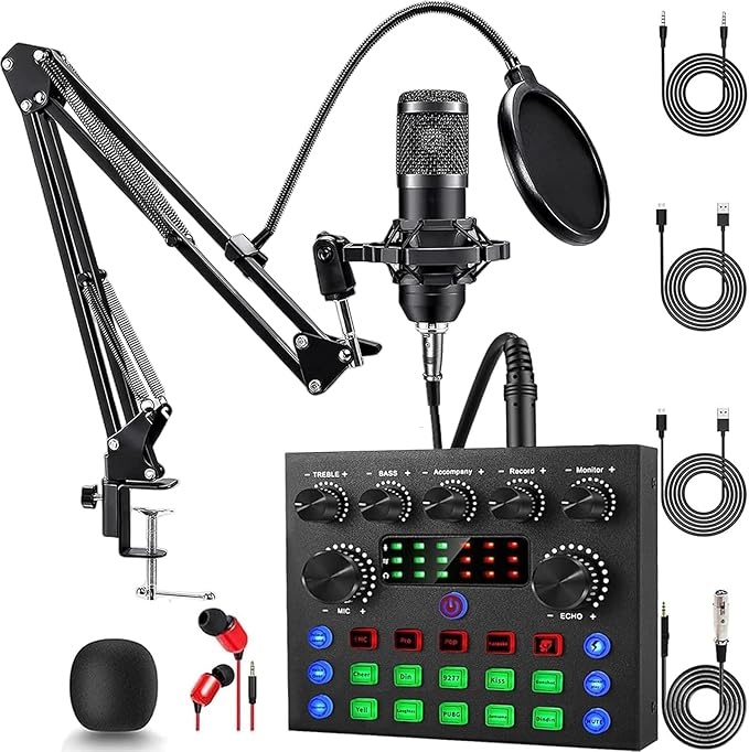 Podcast Equipment Bundle, Podcast Microphone Bundle with BM-800 Microphone & V8s Sound Card, Recording Studio Equipment for Singing, Gaming, Live Streaming and YouTube Tiktok