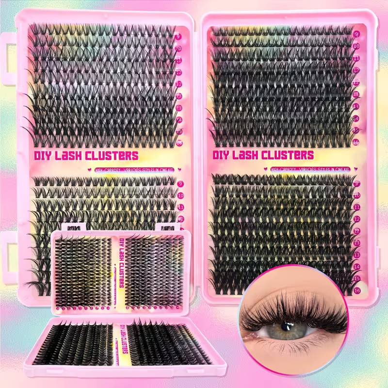 800 Pcs 30D 40D 50D 60D Natural Lash Clusters Kit with Lash Glue and Tweezer, Fairy Wispy Manga Eyelash Clusters, Airy Cute Style, 9–16mm Individual Lashes Book Set Cluster Eyelash Extensions Kit