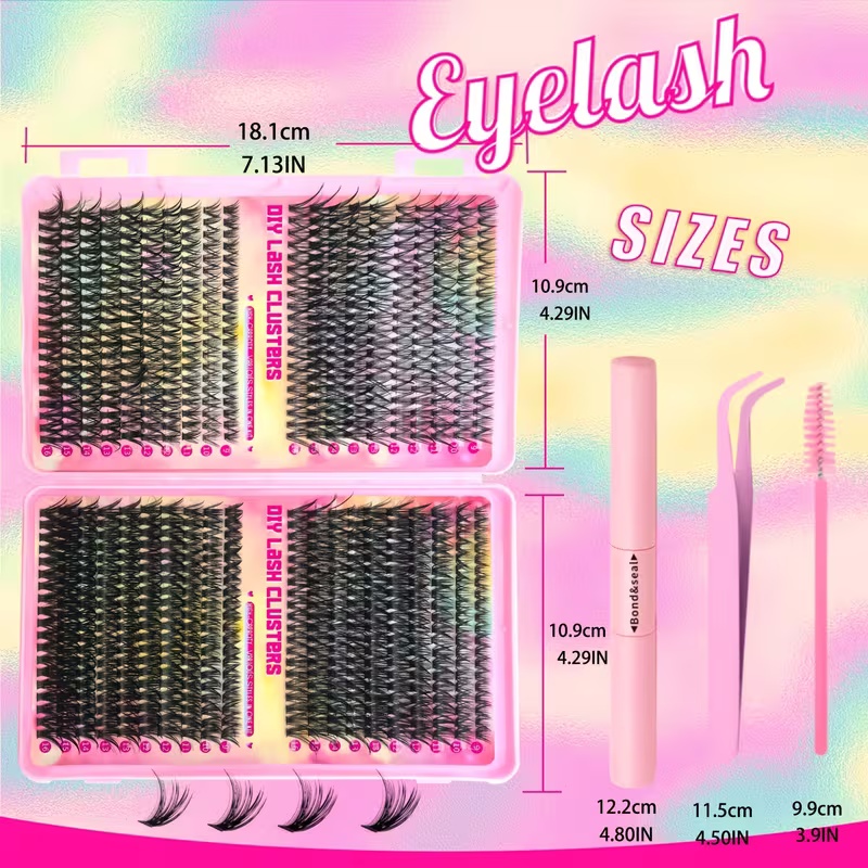 800 Pcs 30D 40D 50D 60D Natural Lash Clusters Kit with Lash Glue and Tweezer, Fairy Wispy Manga Eyelash Clusters, Airy Cute Style, 9–16mm Individual Lashes Book Set Cluster Eyelash Extensions Kit