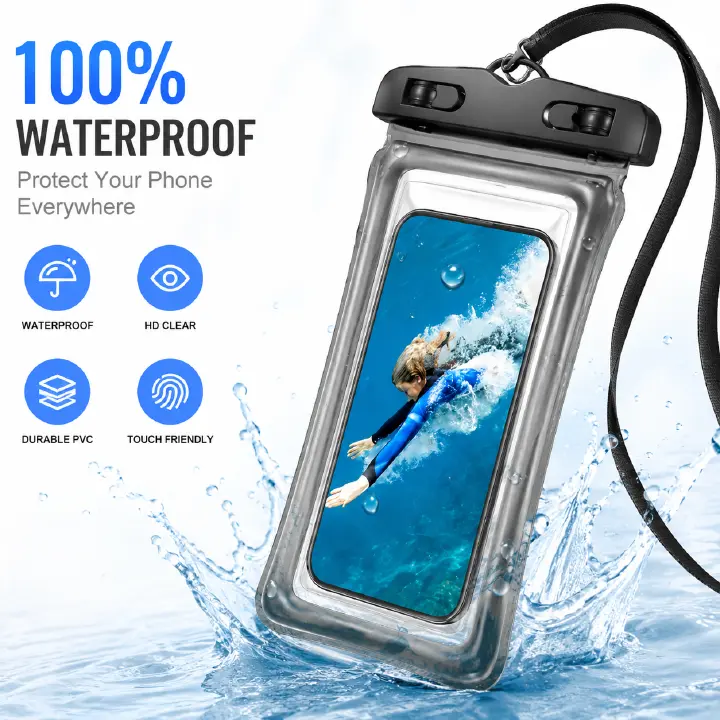 Secure-Lock Summer New IP65 Waterproof Cushion Surround Thick Waterproof Bag, protects up to 7-inch phones, suitable for swimming, surfing, rainy day outings, beaches, cruises, skiing, and other water