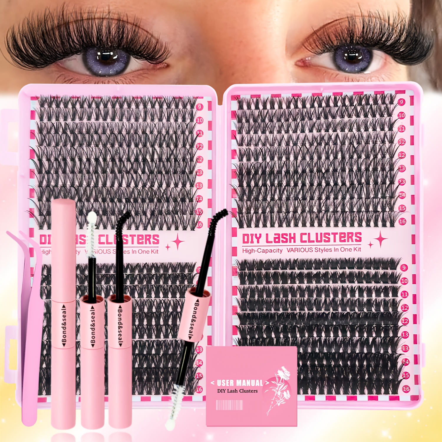 800 Pcs 30D 40D 50D 60D Natural Lash Clusters Kit with Lash Glue and Tweezer, Fairy Wispy Manga Eyelash Clusters, Airy Cute Style, 9–16mm Individual Lashes Book Set Cluster Eyelash Extensions Kit