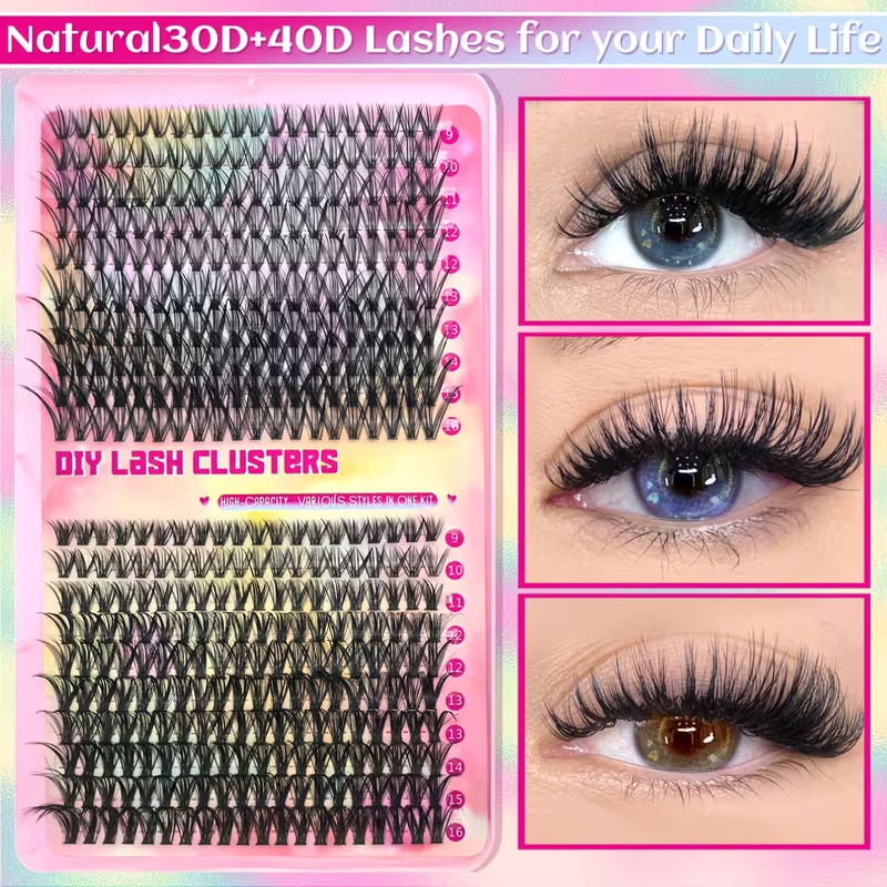 800 Pcs 30D 40D 50D 60D Natural Lash Clusters Kit with Lash Glue and Tweezer, Fairy Wispy Manga Eyelash Clusters, Airy Cute Style, 9–16mm Individual Lashes Book Set Cluster Eyelash Extensions Kit