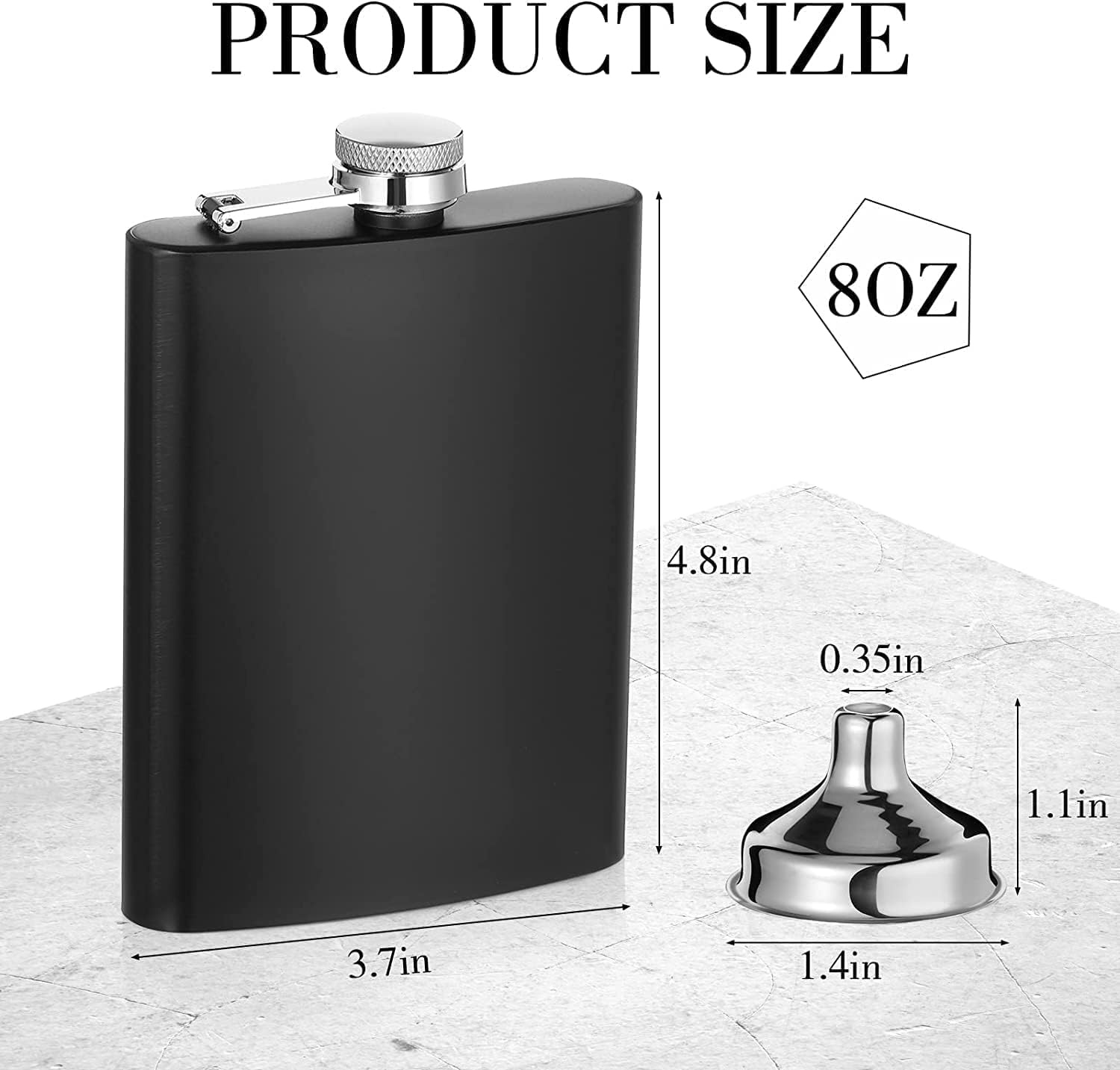 8 OZ Hip Flasks for Liquor, Stainless Steel Flask with Funnel, Hip Flask Set for Liquor, Leak Proof Flask, Never-Lose Cap Camping Pocket, Ideal for Gift