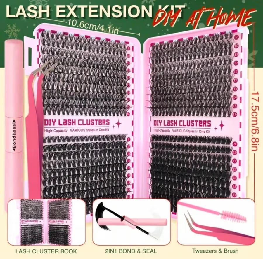 800 Pcs 30D 40D 50D 60D Natural Lash Clusters Kit with Lash Glue and Tweezer, Fairy Wispy Manga Eyelash Clusters, Airy Cute Style, 9–16mm Individual Lashes Book Set Cluster Eyelash Extensions Kit