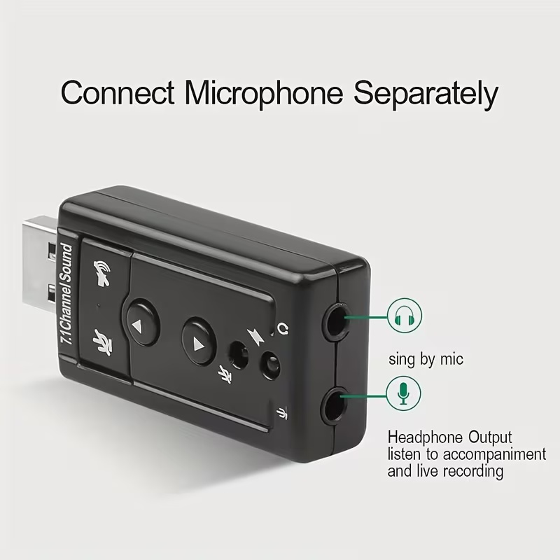 Portable USB Virtual 7.1 Channel Sound Card  USB 2.0 External Sound Card for Desktop Computers And Laptops, Suitable for Speakers, Headphones, And Microphones, No Driver Needed