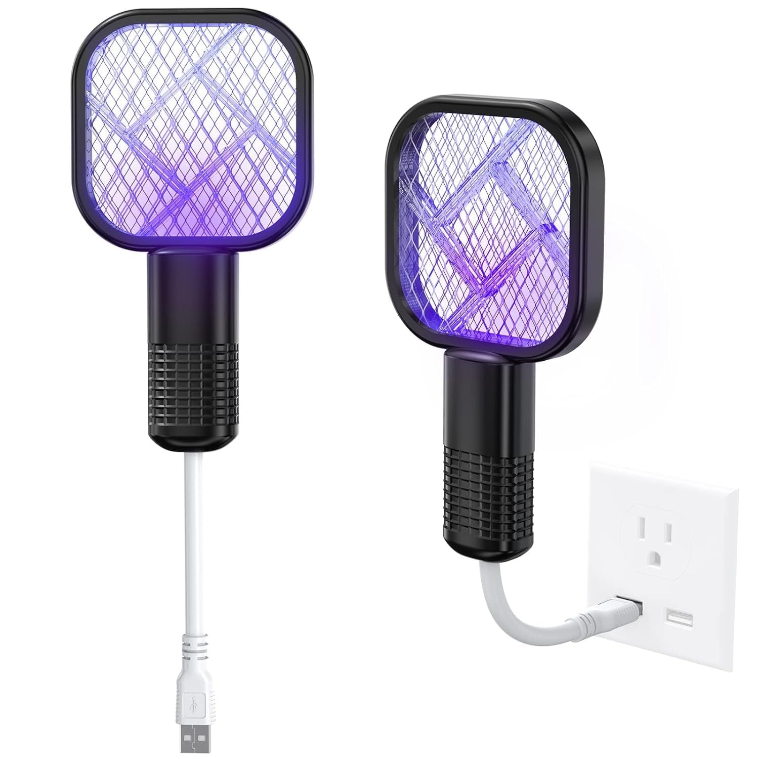 2 in 1 Mini Mosquito Racket Kill Bat USB Rechargeable Portable Bug Zapper Electric Fly Swatter Safe for Indoor Outdoor Use Multifunctional Lamp