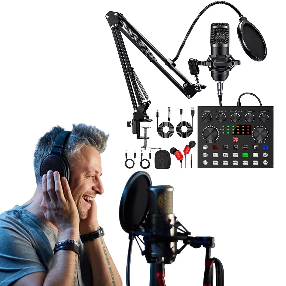 Podcast Equipment Bundle, Podcast Microphone Bundle with BM-800 Microphone & V8s Sound Card, Recording Studio Equipment for Singing, Gaming, Live Streaming and YouTube Tiktok
