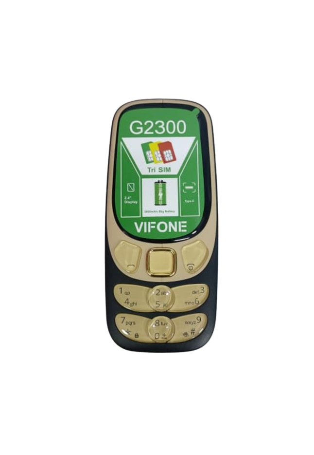 VIFONE G2300 TRI SIM THREE 3 SIM CARD SLOTS SCREEN 2.4’’ BIG BATTERY 3000MAH TYPE-C FLASH LIGHT FM RADIO CAMERA BUTTON KABAMBE MOBILE PHONES 1 YEAR WARRANTY TYPE-C CHARGER FEATURE PHONE ON OFFER