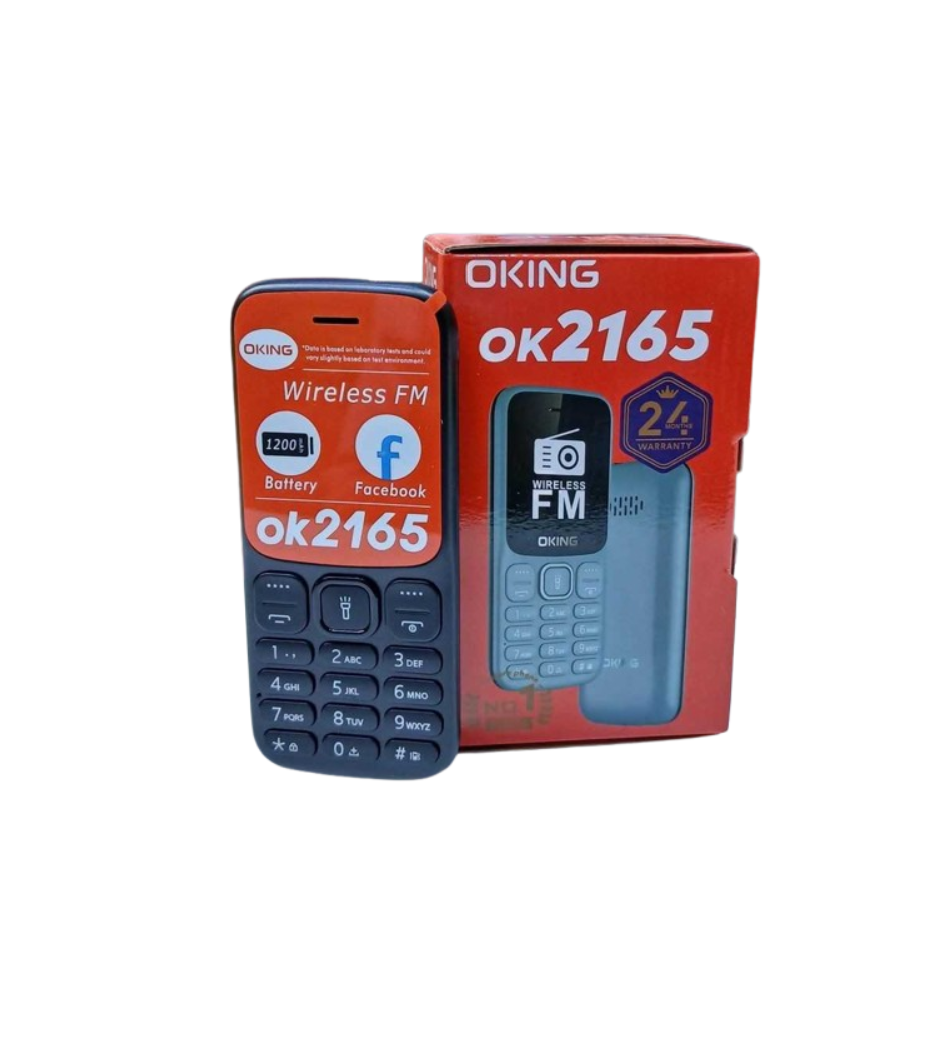OKING OK2165 TRIPLE SIM FM WIRELESS RADIO FACEBOOK BATTERY 1200MAH KABAMBE KATULULU MULIKA MWIZI FEATURE PHONE BUTTON MOBILE PHONE ON OFFER 2 YEARS WARRANTY