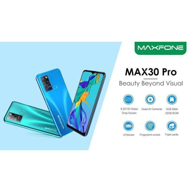 [NEW ARRIVAL] MAXFONE MAX 30 PRO ROM 32GB+RAM 3GB 4G SMART PHONE SCREEN 6.55’’ DUAL SIM BATTERY 3750mAh FINGERPRINT UNLOCK ANDROID 10 CAMERA 8MP REAR + 5MP FRONT SMART PHONE ON OFFER
