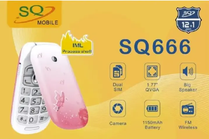 SQ666 FLIP PHONE BATTERY 1150MAH DUAL SIM SCREEN 1.77’’ BIG SPEAKER CAMERA FM WIRELESS RADIO 1 YEAR WARRANTY LED TORCH TWO SIM CARD SLOT KABAMBE/KATULULU/MULIKA MWIZI/FEATURE PHONE BUTTON PHONE