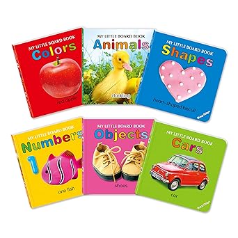 Set of 6 little board books for kids! Teach your little ones about colors, shapes, numbers, cars, everyday objects, and animals in a fun and interactive way. Perfect for early learning and bonding.