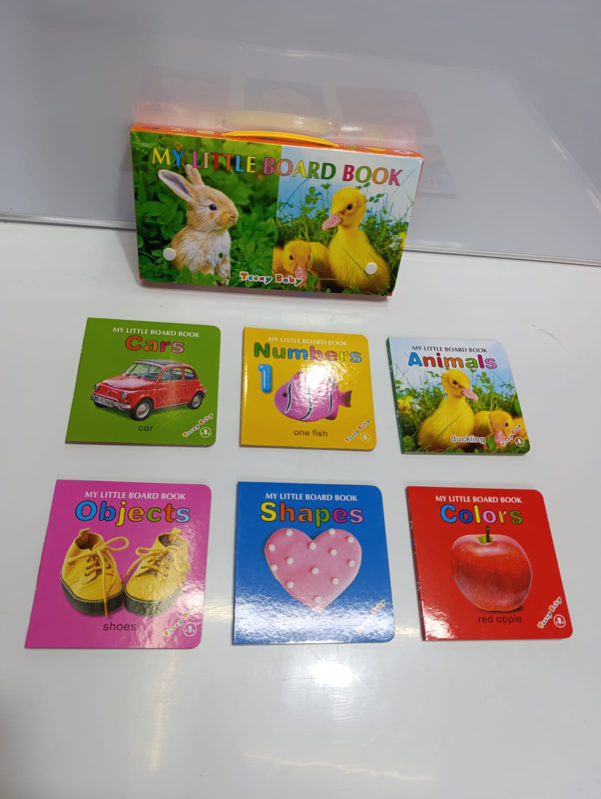 Set of 6 little board books for kids! Teach your little ones about colors, shapes, numbers, cars, everyday objects, and animals in a fun and interactive way. Perfect for early learning and bonding.