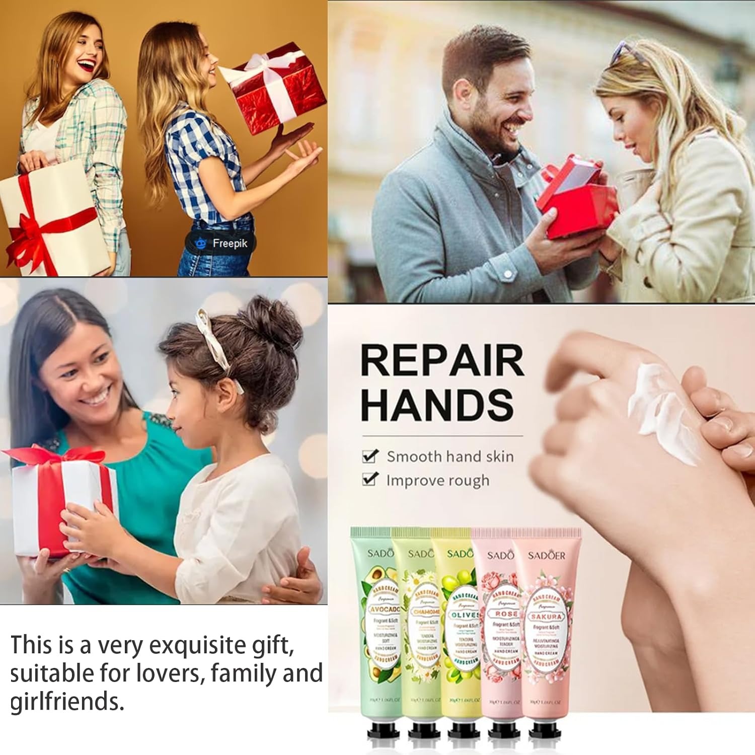 Sadoer Hand cream set, 5 * 30g colorful flower and fruit plant extract moisturizing hand cream, anti-cracking hydrating hand cream, refreshing and not greasy, smoothing skin and removing roughness