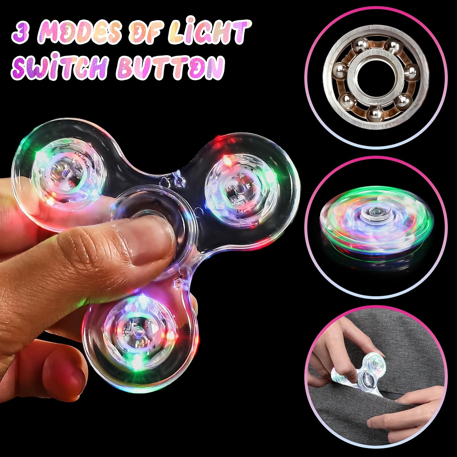LED Crystal Fidget Spinner - Luminous Sensory Toy for Kids and Adults, Perfect for Stress Relief, ADHD, Halloween, Christmas, Birthdays, and More.