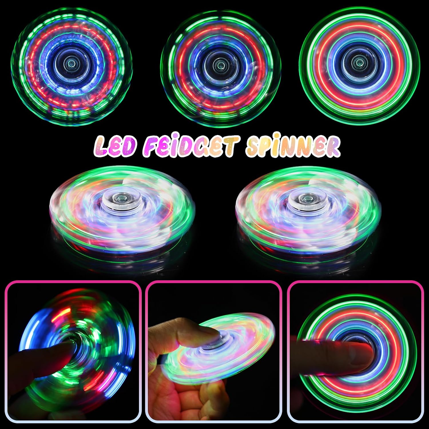 LED Crystal Fidget Spinner - Luminous Sensory Toy for Kids and Adults, Perfect for Stress Relief, ADHD, Halloween, Christmas, Birthdays, and More.