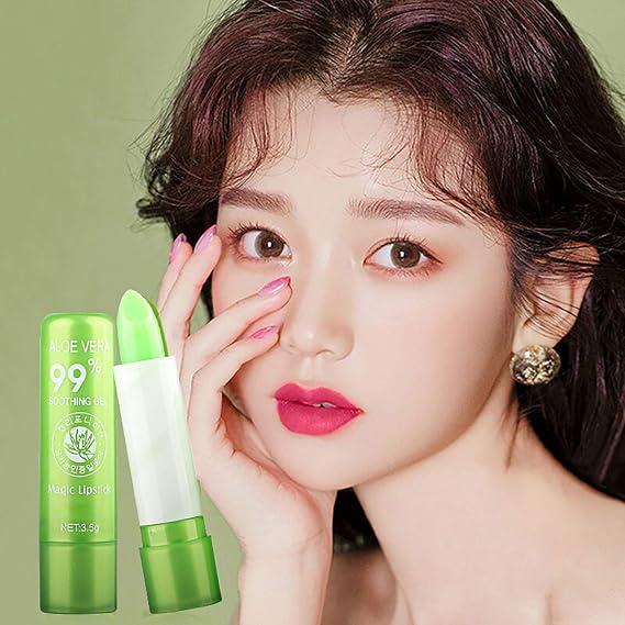 99% Aloe Vera Temperature - changing Lip Balm, Anti - dryness, Long - lasting Moisturizing, Transparent Liquid, and Perfect Pink Magic Aloe Lipstick, Change Temperature, Nutritious Color view 9