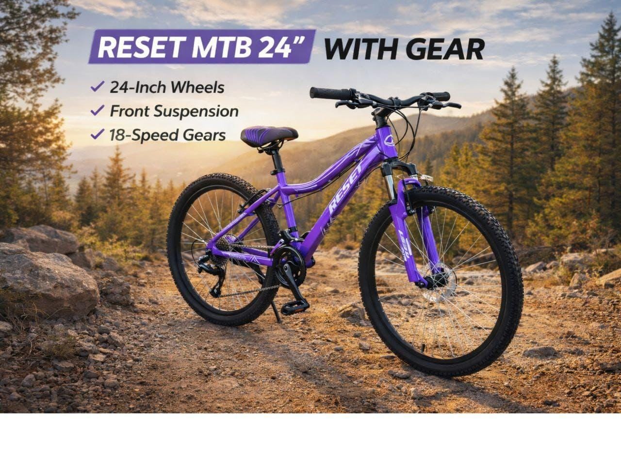RESET MTB 24” Mountain Bike with Gear – 18 Speed, Front Suspension 🚴‍♀️🔥