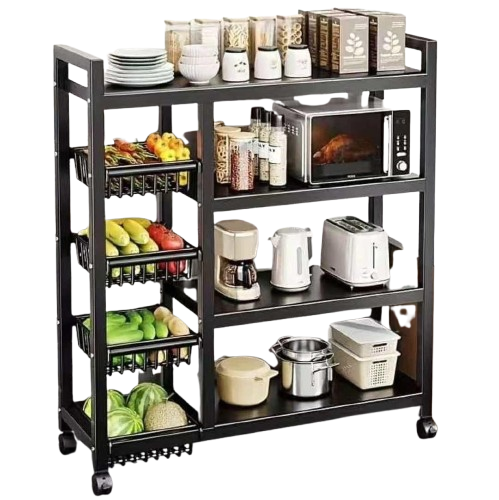 Multi-Layer Kitchen Storage Rack with Lockable Wheels – Household Metal Organizer Shelf
