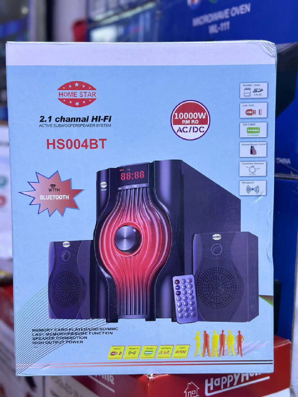HOME STAR HS004BT 2.1 CHANNEL BLUETOOTH MULTIMEDIA SPEAKER SYSTEM WITH USB, SD CARD, FM RADIO, AC/DC POWER, REMOTE CONTROL & 10000W PMPO