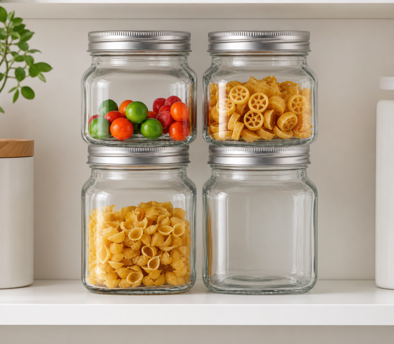 ✨ Casa Studio Glass Storage Jars – Set of 4 ✨
Keep your kitchen neat and stylish with this premium set of 4 airtight glass jars. Perfect for storing pasta, cereals, snacks, spices, candies, and more.