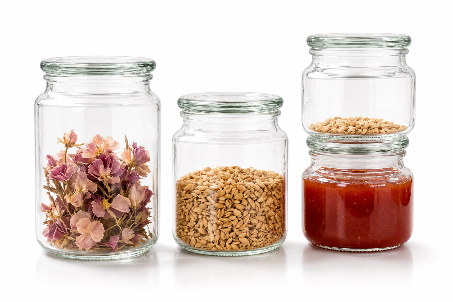 ✨ Casa Studio Glass Storage Jars – Set of 4 ✨
Keep your kitchen neat and stylish with this premium set of 4 airtight glass jars. Perfect for storing pasta, cereals, snacks, spices, candies, and more.