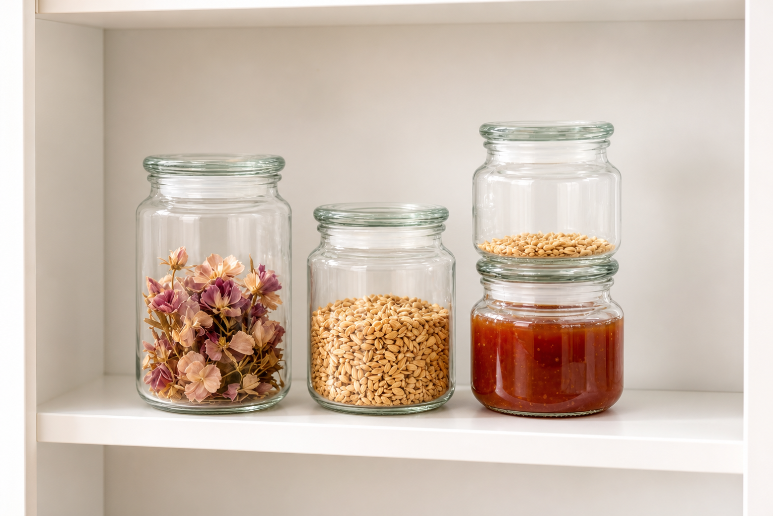 ✨ Casa Studio Glass Storage Jars – Set of 4 ✨
Keep your kitchen neat and stylish with this premium set of 4 airtight glass jars. Perfect for storing pasta, cereals, snacks, spices, candies, and more.