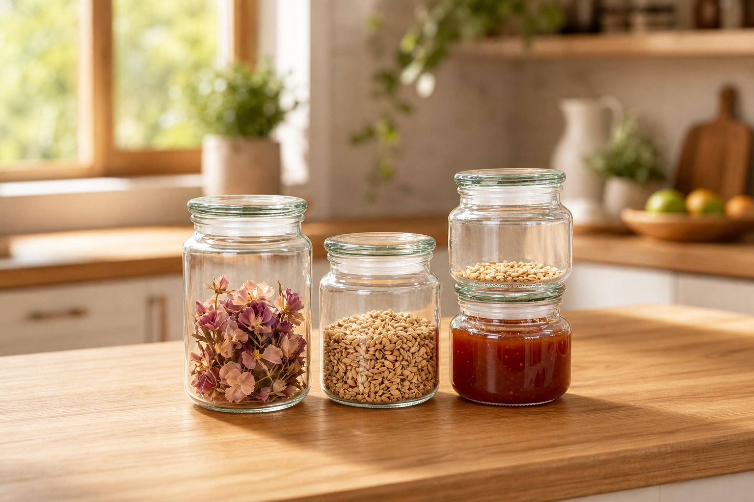 ✨ Casa Studio Glass Storage Jars – Set of 4 ✨
Keep your kitchen neat and stylish with this premium set of 4 airtight glass jars. Perfect for storing pasta, cereals, snacks, spices, candies, and more.