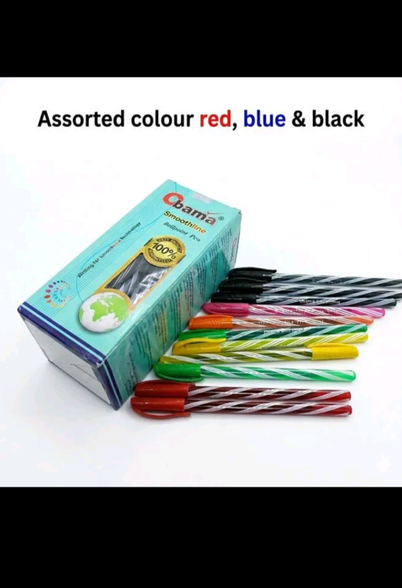 Obama Smoothline Ballpoint Pens – Pack of 12 (4 Red, 4 Blue, 4 Black) Smooth Writing Pens
