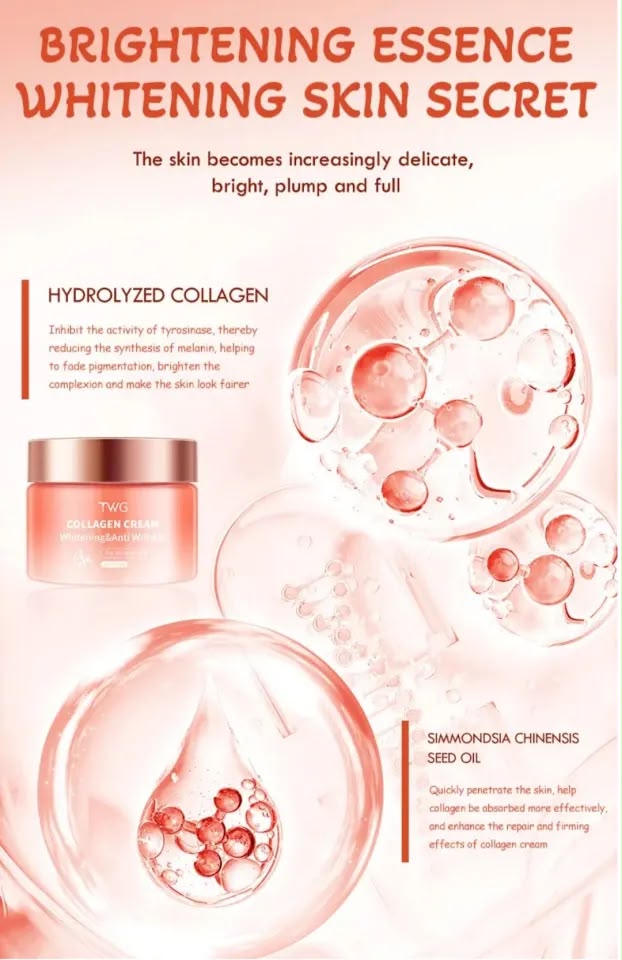 TWG Collagen Face Cream Anti-aging Peeling Off Collagen Face Mask Beauty Hydrating Anti Wrinkle Whitening Collagen Skin Care Set (5PCS)
