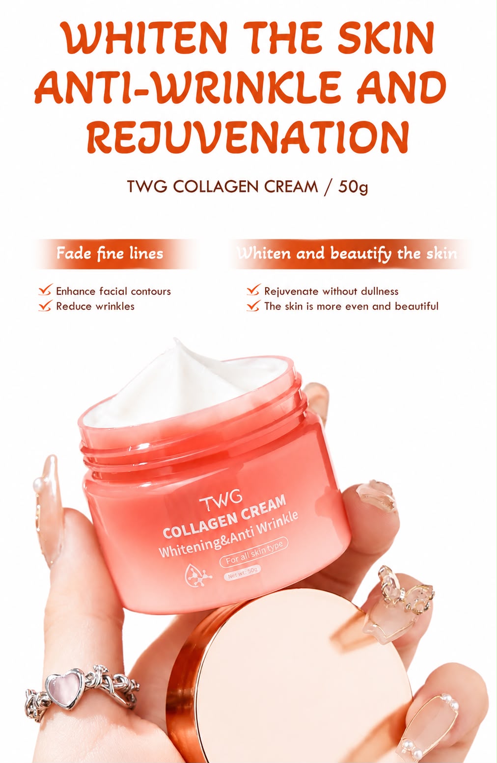 TWG Collagen Face Cream Anti-aging Peeling Off Collagen Face Mask Beauty Hydrating Anti Wrinkle Whitening Collagen Skin Care Set (5PCS)