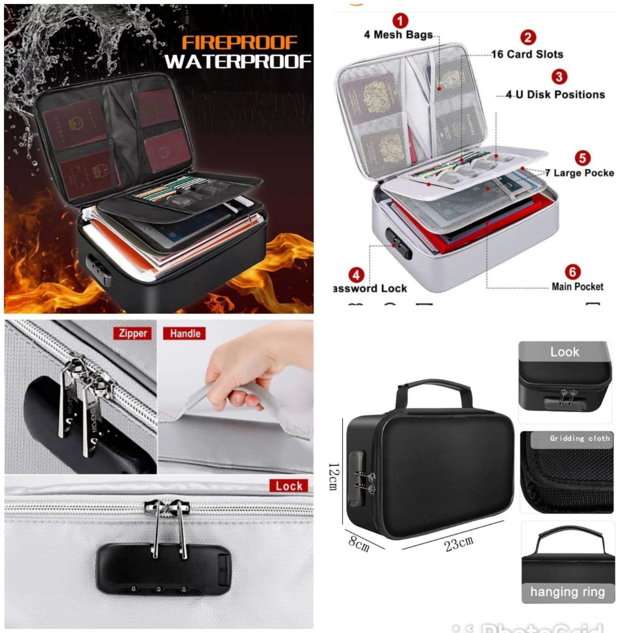 DOCUMENTS ORGANIZER. Fireproof/water resistant documents organizer, Easy to carry, Password security combination lock, Perfect bag for all your important documents