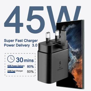 Samsung 45W Super Fast Charging Adapter USB-C Power Delivery PD Charger Fast Wall Charger For Samsung Galaxy S Series Note Tablets Laptop USB-C Compact Safe Charger