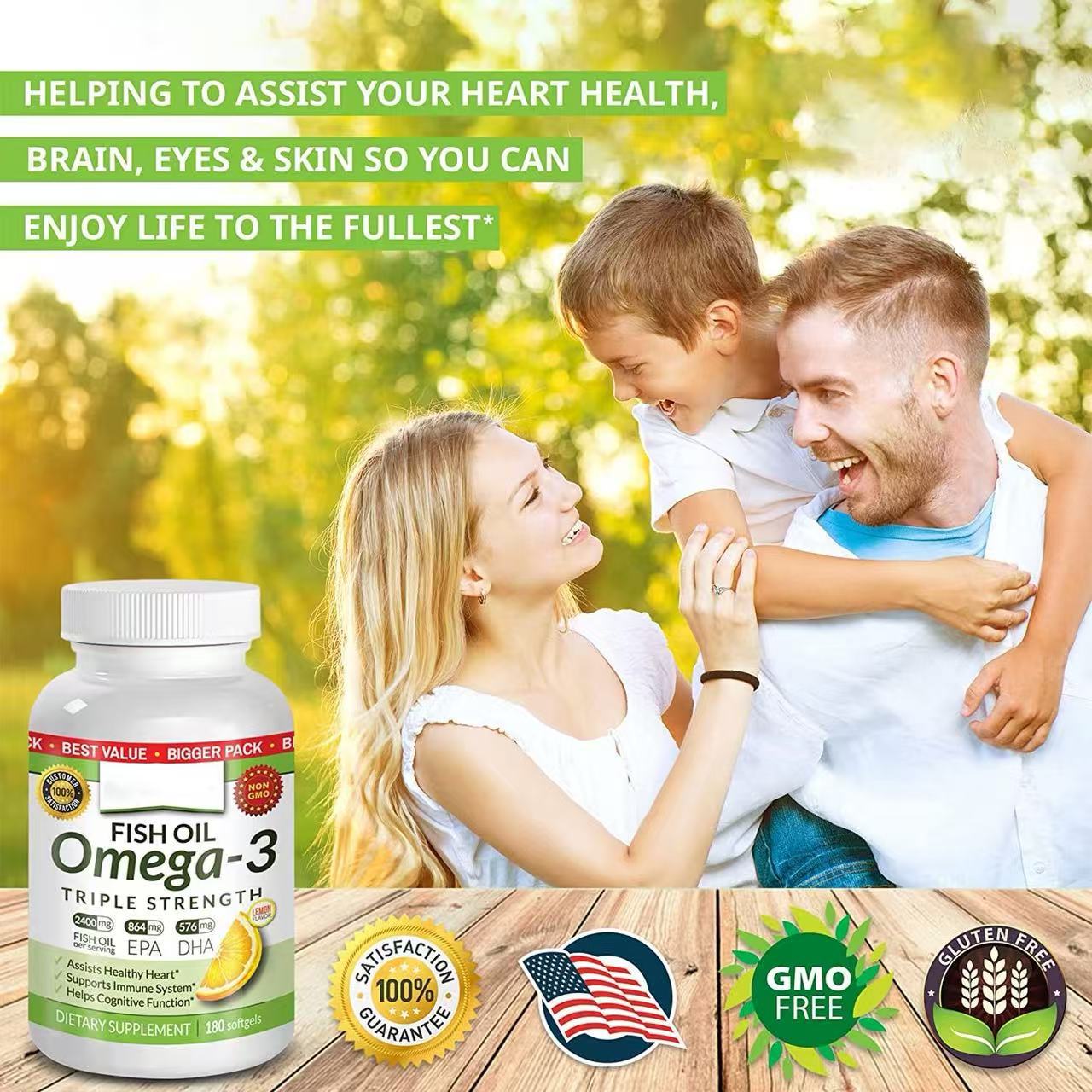 Omega-3 Fish Oil Softgels 180 Capsules – High Potency EPA & DHA Supplement for Heart, Brain & Joint Health | Burpless, Non-GMO Dietary Supplement